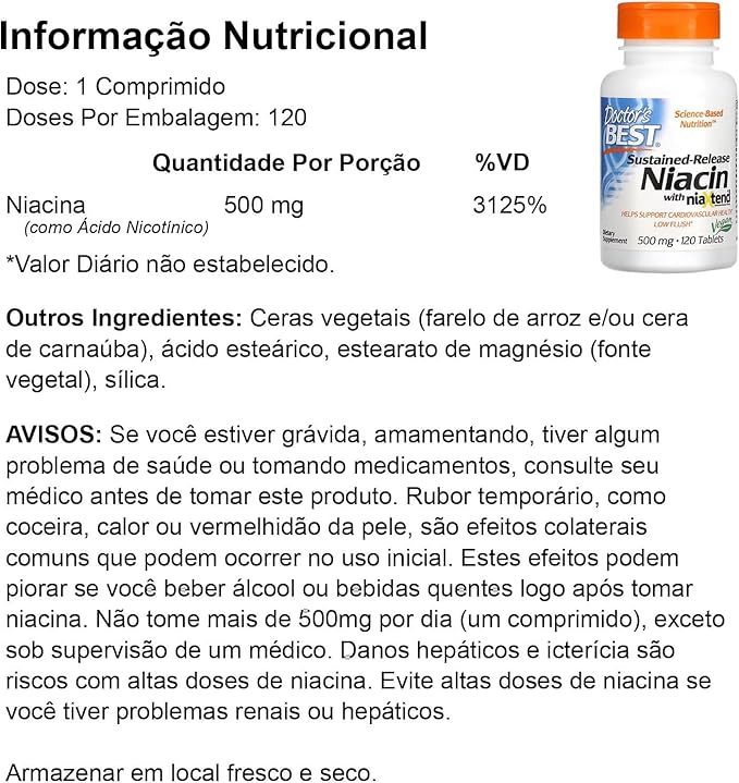 Doctor's Best TimeRelease Niacin with Niaxtend NonGMO Vegan Gluten Free 500 mg Tablets, 120 Count