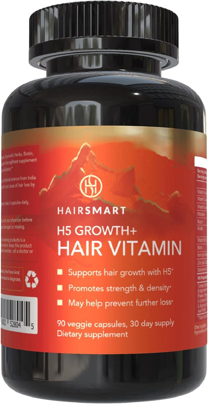 H5 Grow+ Hair Vitamin Supplement – Biotin, Ayurvedic Herbs & 5 Nutrient Groups for Hair Growth, Density & Strength | Best Hair Growth Supplement for Men and Women (Pack of 1) (1 Pack)