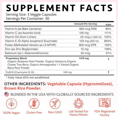 Ayurvedic Fertility Supplements for Women | Support Ovulation | Conception for Women | Egg Quality | CoQ10, Maca Root, Vitex, & Vitamins | Vegan | 90 Capsules - OSH Wellness