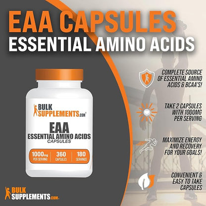 BulkSupplements.com Essential Amino Acids Capsules - EAA Capsules, Essential Amino Acids Supplement, EAAs Amino Acids - EAA Supplements, 2 Capsules per Serving, 180-Day Supply, 360 Capsules