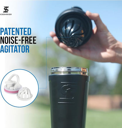 Ice Shaker Insulated Stainless Steel Shaker Bottle | 26oz, Pink | Cold for 30+ Hours | Insulated Cup with Twist-on Agitator | Odor-Free Shaker Cup for Protein Shakes, Water, Smoothies, Cocktails