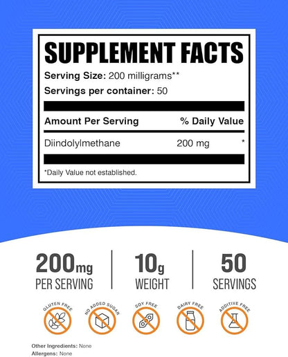 BulkSupplements.com DIM Powder - Diindolylmethane Powder, DIM Supplement for Men & Women - DIM 200mg, Gluten Free - 200mg per Serving, 10g (0.35 oz) (Pack of 1)