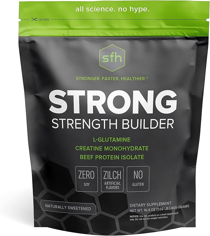 SFH Strong Muscle Builder Creatine Glutamine & Serum Beef Protein for Lean Muscle Growth & Strength | Keto Creatine Workout Supplements for Men & Women | Free of Gluten Sugar Soy GMO (1.19lb Bag)