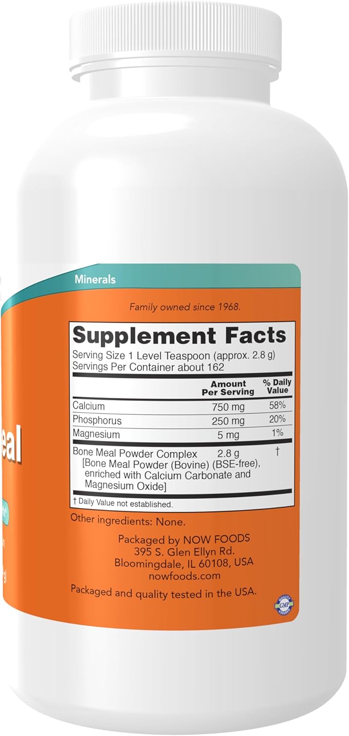 NOW Supplements, Bone Meal Powder with Calcium Carbonate and Magnesium Oxide, Natural Calcium Source, 1-Pound