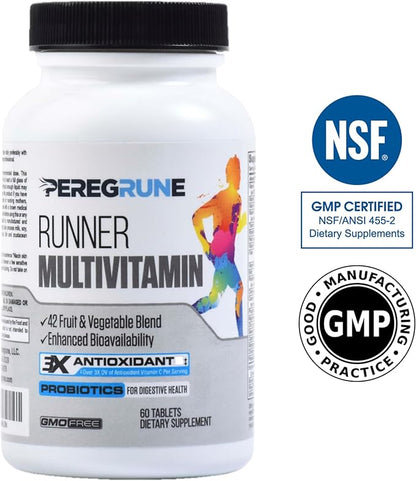 Runner Multivitamin – Engineered Vitamin with Antioxidants for Health/Running Recovery – Complete B Complex for Endurance, Energy – Probiotics, Whole Foods – Certified Running Supplements