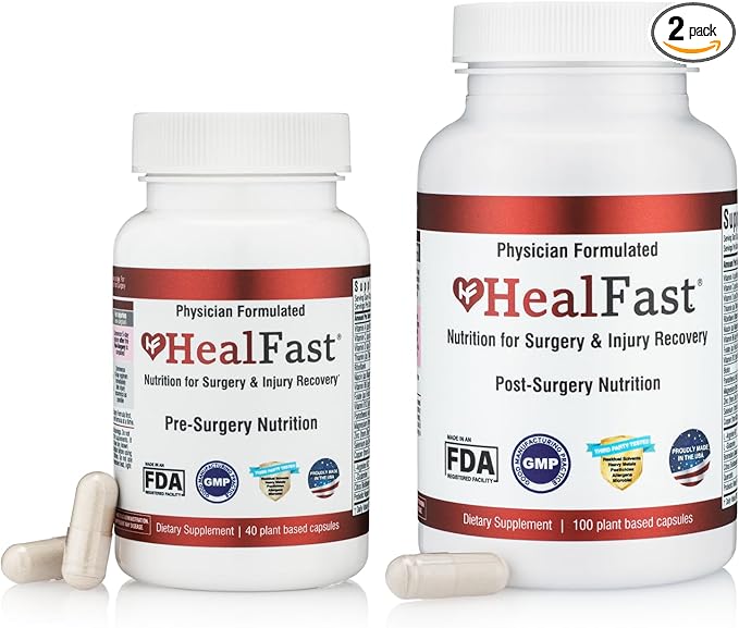 Complete Surgery & Injury Recovery Supplement: for Wound, Scar Treatment & Bruising w/Vitamins, Bromelain, Quercetin & Probiotics (Pre+Post Op)