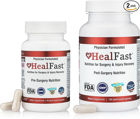 Complete Surgery & Injury Recovery Supplement: for Wound, Scar Treatment & Bruising w/Vitamins, Bromelain, Quercetin & Probiotics (Pre+Post Op)