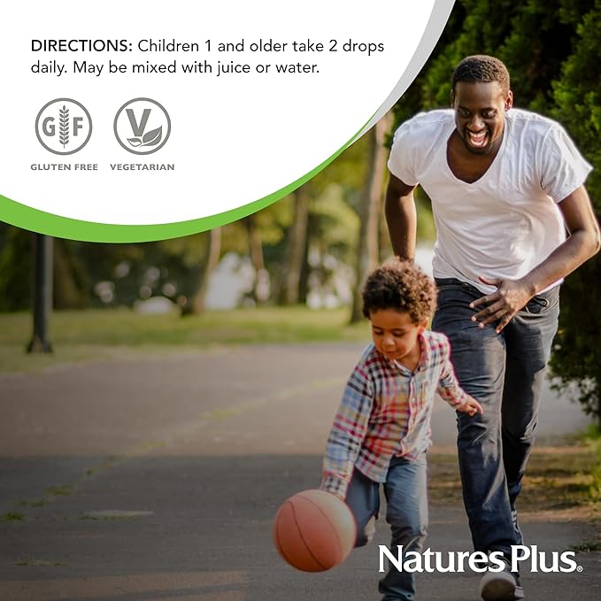 NaturesPlus Animal Parade Source of Life Liquid Vitamin D3 Drops for Children - 200 iu, 10 ML - Orange Flavor - Bone Health & Immune System Support Supplement - Gluten-Free, Vegetarian - 365 Servings