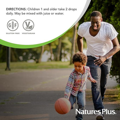 NaturesPlus Animal Parade Source of Life Liquid Vitamin D3 Drops for Children - 200 iu, 10 ML - Orange Flavor - Bone Health & Immune System Support Supplement - Gluten-Free, Vegetarian - 365 Servings