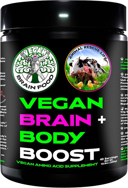 Vegan Brain & Body Boost: The Cherry On Top of A Plant-Based Lifestyle | Working Intelligence | Anti-Aging | Physical Fitness | Vegan Amino Acids - Creatine, Taurine & Beta Alanine | 40 Servings/300g