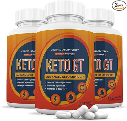 (3 Pack) Keto GT Keto Pills 1275MG New & Improved Formula Contains Apple Cider Vinegar Extra Virgin Olive Oil Powder Green Tea Leaf 180 Capsules