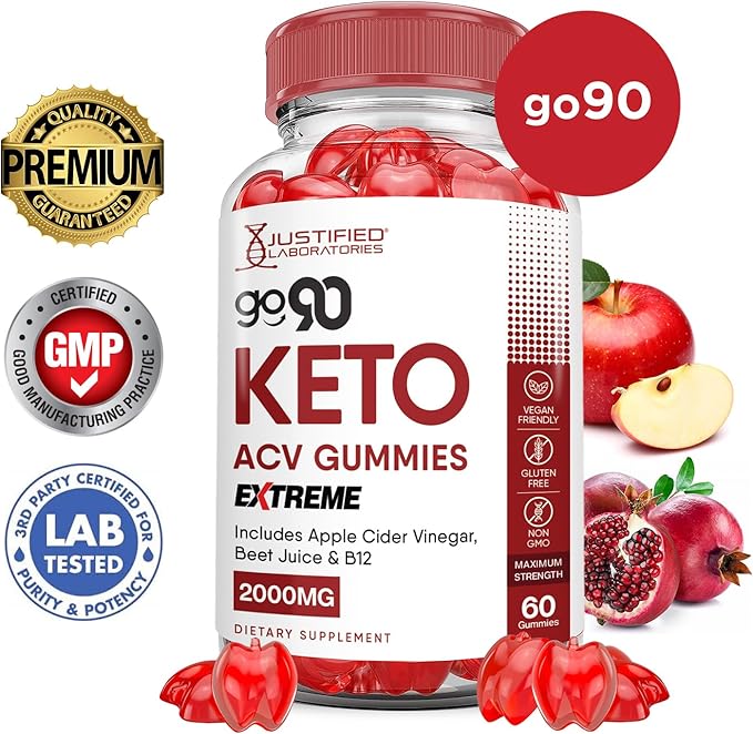 (5 Pack) Go 90 Keto ACV Gummies Extreme 2000MG Go90 Keto Gummies Apple Cider Vinegar Formulated with Pomegranate Beet Juice Powder B12 Vegan Non GMO 300 Gummys