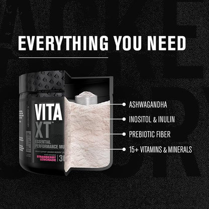 Jacked Factory Vita XT Performance Vitamin Powder - Daily Multivitamin Powder for Men with KSM-66 Ashwagandha, Prebiotic Fiber, Vitamin A, C, D, K, B6, B12, & More - Fruit Punch, 30Sv