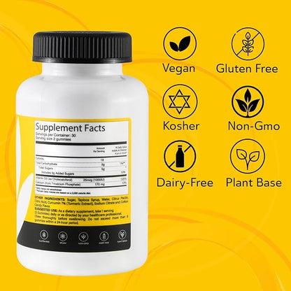 Chewable Calcium + Vitamin D3 Gummies – Vegan Vitamin Supplements for Bones & Teeth Support, 1000 IU– Gluten and Dairy Free - Kosher (60 Gummies)