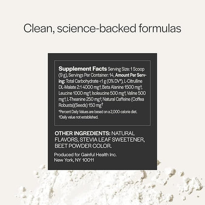 Gainful Pre Workout Powder Caffeinated with L Theanine, L Citrulline, Beta Alanine, BCAA's, Energy & Muscle Support, 14 Servings, Strawberry Lemonade