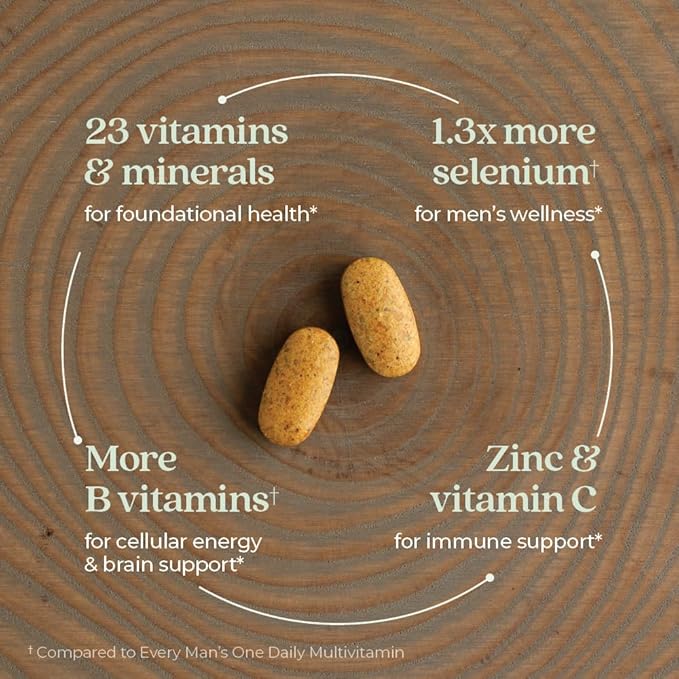 New Chapter Men's Multivitamin Advanced Formula for Stress, Brain, Immune, Heart & Energy Support, Higher Levels of Whole-Food Fermented Essential Nutrients for Men + Selenium + B Vitamins, 72 ct