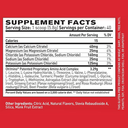 Oh!mino Amino Acid Energy Blend - Sugar-and-Stimulant-Free, Pre-Post Workout Powder, BCAA Amino Acids, Workout Recovery Drink, Muscle Synthesis Activator, Tropical Splash, 280 g, 40 Servings