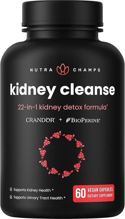 Kidney Cleanse Detox & Repair | 22-In-1 Kidney Health Supplement | Extra Strength 50:1 Cranberry Extract with Bioperine for Increased Absorption | Kidney & Urinary Tract Support & Flush Formula