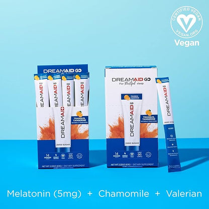 Sleep Aid Drink Mix, DreamAid, Melatonin, Chamomile - Helps Adults Fall Asleep Faster, Sleep Longer and Wake up Feeling Rejuvenated, Zero Sugar & Keto Friendly, 14 Servings (Pack of 1)