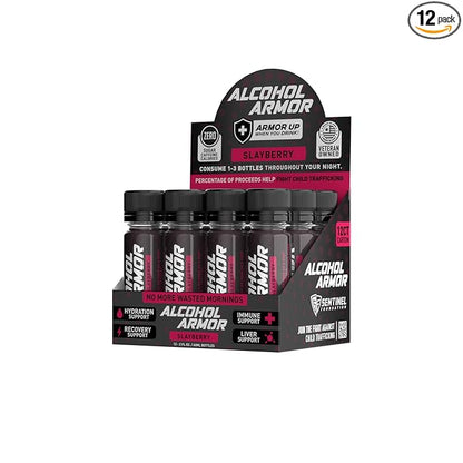 Alcohol Armor Slay Berry Elixir - Hydration Support, Essential Vitamins and Electrolytes, Vitamin B12, Milk Thistle - 12 Pack