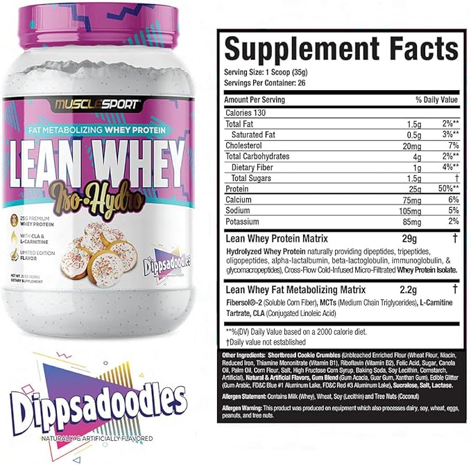 Musclesport Lean Whey Revolution™ Protein Powder - Whey Protein Isolate - Low Calorie, Low Carb, Low Fat, Incredible Flavors - 25g Protein per Scoop (2lb, Dippsadoodles)