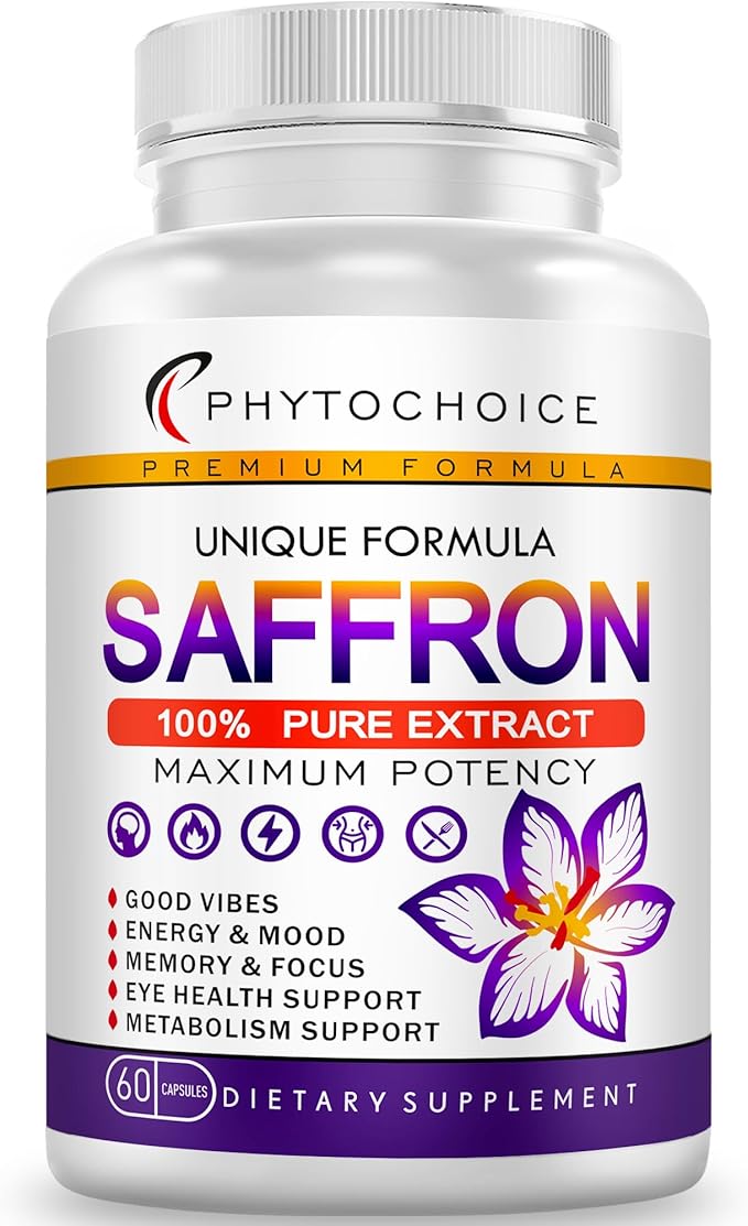 Saffron Supplements - 100% Pure Saffron Extract Capsules - Boost Energy & Mood, Focus, Vision, Supports Eye, Retina, and Lens Health, Support Heart Health for Women & Men - Made in USA - 60 Capsules