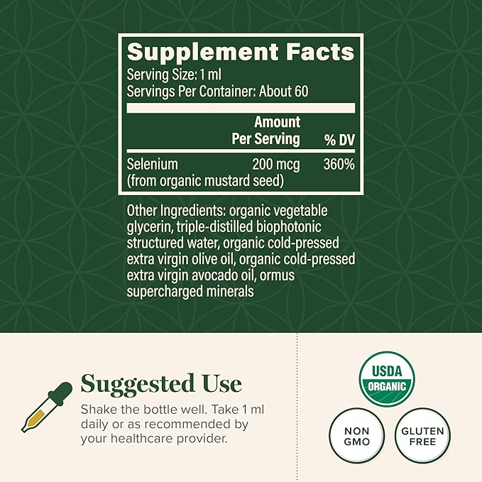 Global Healing Selenium 200mcg, Selenium Supplement Drops with Organic Ingredients, Antioxidants for Thyroid and Immune Support, Non-GMO & Gluten-Free, for Men & Women - 2 Fl Oz