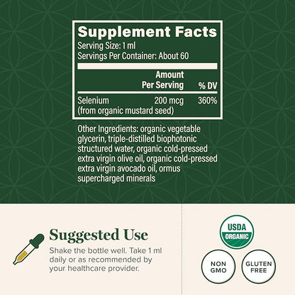 Global Healing Selenium 200mcg, Selenium Supplement Drops with Organic Ingredients, Antioxidants for Thyroid and Immune Support, Non-GMO & Gluten-Free, for Men & Women - 2 Fl Oz