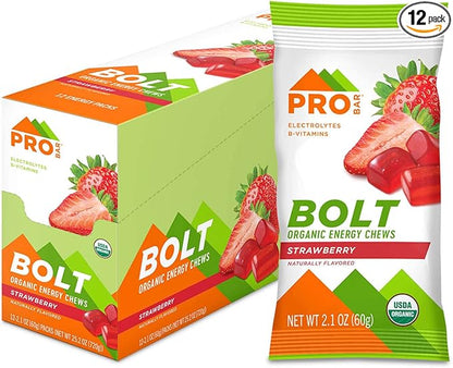 PROBAR - Bolt Organic Energy Chews, Strawberry, Non-GMO, Gluten-Free, USDA Certified Organic, Healthy, Natural Energy, Fast Fuel Gummies with Vitamins B & C (12 Count)