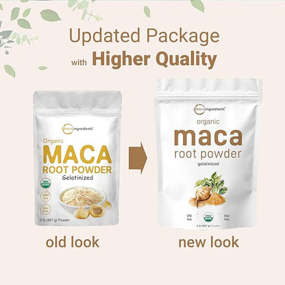 Organic Maca Root Powder, 2 Pound, Gelatinized for Better Absorption, Rich in Antioxidants, Help Energy, Stamina, Endurance, Strength and Immune System, No GMOs, Vegan Friendly and Peru Origin