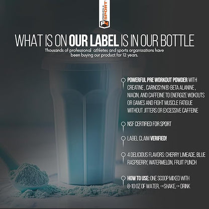 Proven4 Pre Workout Powder for Men and Women with Creatine - Beta Alanine - Caffeine NSF Certified preworkout Energy Supplement Blue Raspberry 30 Servings