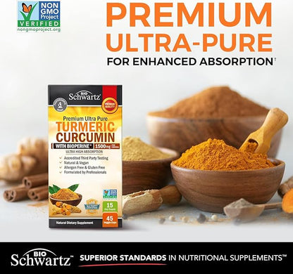 Turmeric Curcumin with Black Pepper Extract 1500mg - High Absorption Ultra Potent Turmeric Supplement with 95% Curcuminoids and BioPerine - Non GMO Turmeric Capsules for Joint Support - 45 Capsules
