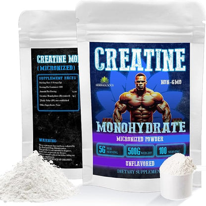 Creatine Monohydrate Micronized Powder – 5g per Serving for Muscle Growth, Strength, and Power – Unflavored, Non-GMO Formula – 100 Serving, 500g