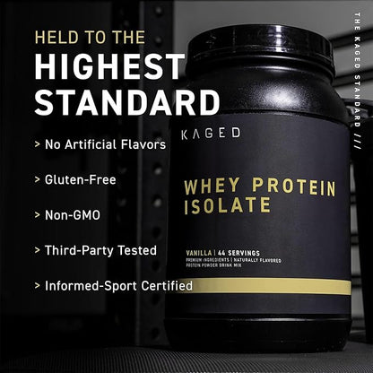 Kaged Whey Protein Isolate Powder | Vanilla | 100% Pure Low Lactose Whey | Post Workout Recovery Drink | Supports Muscle-Building | 25g per Serving | Amazing Taste and Easy Mix for Shakes | 25 Serving