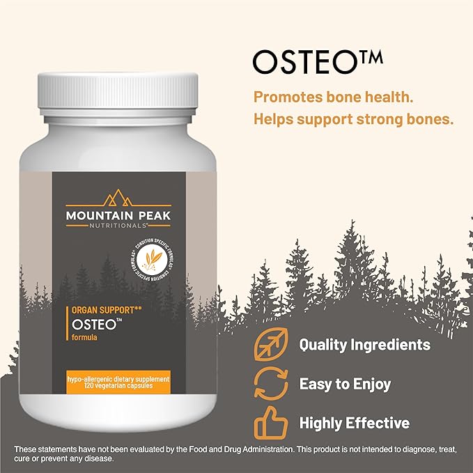 Mountain Peak Nutritionals Osteo Supplement - Organ & Strong Bone Support, Promotes Bone Health - With Vitamins D3, K2, Calcium, and Magnesium - Bone Building & Strengthening (120 Vegetarian Capsules)