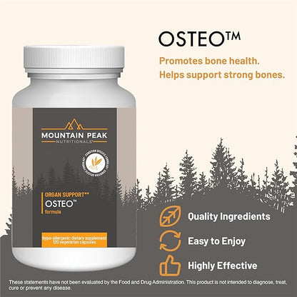 Mountain Peak Nutritionals Osteo Supplement - Organ & Strong Bone Support, Promotes Bone Health - With Vitamins D3, K2, Calcium, and Magnesium - Bone Building & Strengthening (120 Vegetarian Capsules)