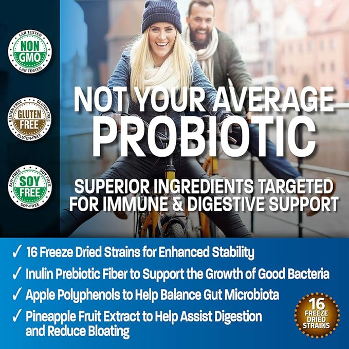 Bronson Probiotic 50 Billion CFU + Prebiotic with Apple Polyphenols & Pineapple Fruit Extract for Women & Men Non-GMO, 60 Vegetarian Capsules