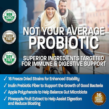Bronson Probiotic 50 Billion CFU + Prebiotic with Apple Polyphenols & Pineapple Fruit Extract for Women & Men Non-GMO, 60 Vegetarian Capsules