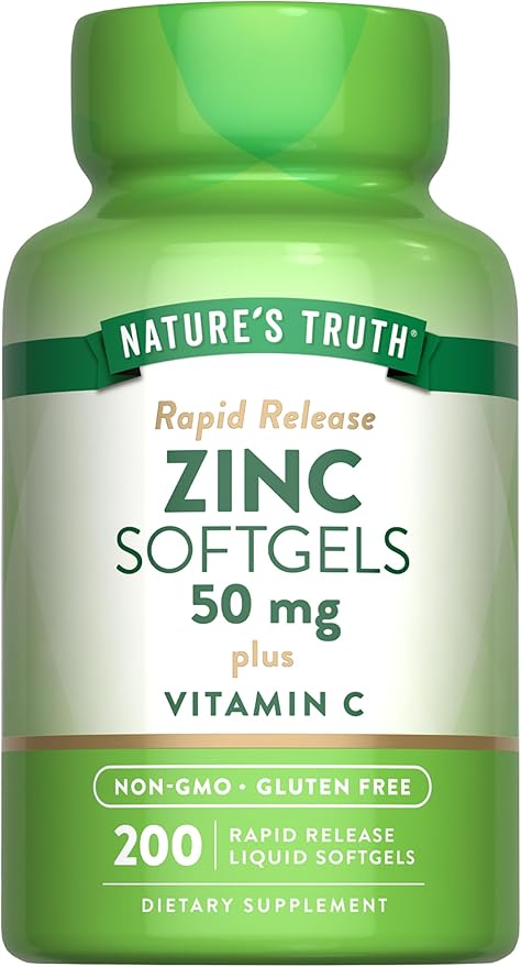 Nature's Truth Zinc 50mg with Vitamin C | 200 Liquid Softgels | Non-GMO & Gluten Free Supplement