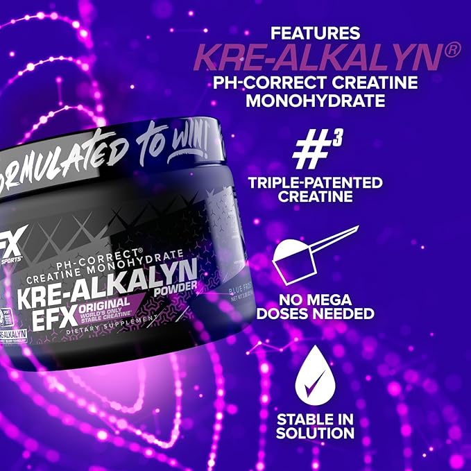 EFX Sports Kre-Alkalyn EFX Powder | pH Correct Creatine Monohydrate Powder Supplement | Strength, Muscle Growth & Performance | 55 Servings (Blue Frost)