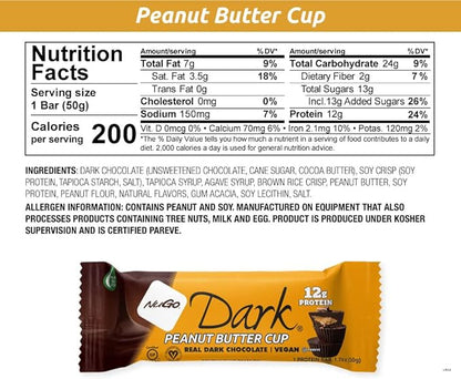 NuGo Dark Variety - Pretzel with Sea Salt 12 Bars & Peanut Butter Cup 12 Bars, 12g Protein Bar, Vegan, Gluten Free, Non-GMO, Kosher Pareve, 24 Count Variety