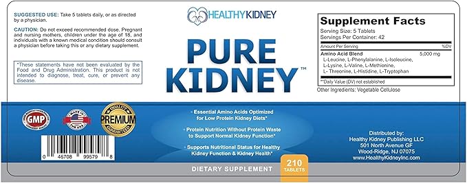 Pure Kidney Health Supplement and Renal Diet Cookbook for Rejuvenation, Low Protein Diet and Kidney Supplement. Kidney Diet Book Renal Supplement 210 Pills