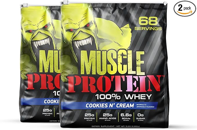 Muscle Protein Whey Powder [10 lbs/Pack of 1]–Cookies n Cream Protein Powder, Cold Filtered, 25g Pure Protein, 6.6g BCAAs (Packaging May Vary)