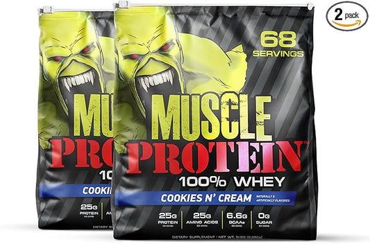 Muscle Protein Whey Powder [10 lbs/Pack of 1]–Cookies n Cream Protein Powder, Cold Filtered, 25g Pure Protein, 6.6g BCAAs (Packaging May Vary)