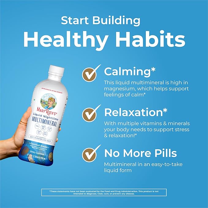 MaryRuth Organics Liquid Nighttime Multimineral Sleep Supplement | Sugar Free | Calm Magnesium Citrate| Calcium Magnesium Zinc | Available in 4 Flavors | Vegan | Gluten Free | 32 Servings