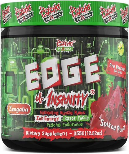 Psycho Pharma Strongest High Stim Preworkout Powder - Edge of Insanity - Most Intense Pre Workout Supplement for Pumps, Strength, Energy and Feel Good Focus. Rivals Famous PWOs of The Past