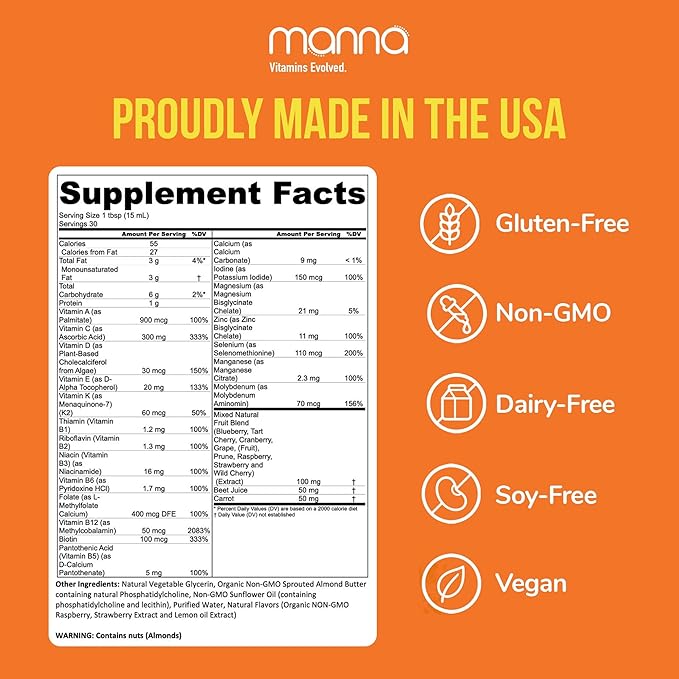 Manna Vitamins Evolved Liposomal Multivitamin - Daily Multivitamin Provides 20 Vitamins and Minerals - Multivitamins for Men and Women - Boosts Immune System, Supports Energy and Metabolism