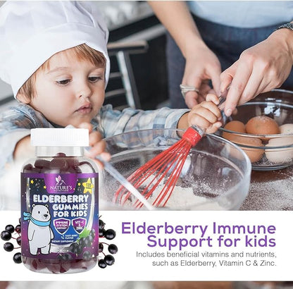 Sambucus Elderberry Immune Gummies for Kids with Vitamin C, Zinc & Elderberry, Daily Childrens Immune Support Vitamins Gummy Children Ages 4 Up, Natures Supplement, Non-GMO, Berry Flavor, 120 Gummies