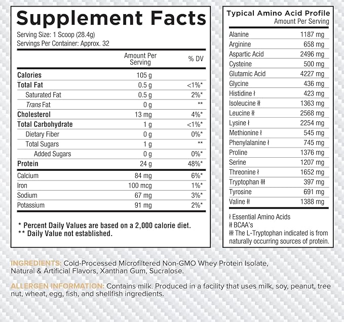 Core Nutritionals ISO, 100% Micro Filtered, Zero Artificial Fillers, 25g Whey Protein Isolate, 32 Servings (Vanilla Cake)