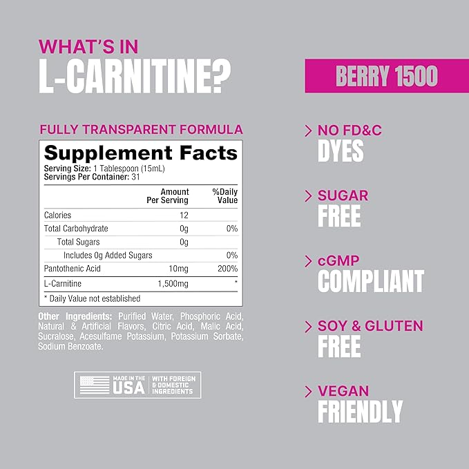 PROSUPPS L-Carnitine Stimulant Free Liquid Shots for Men & Women - Workout Drink for Performance & Muscle Recovery - Clean Energy, No Sugar, No Carbs (31 Servings, 1500 Berry)